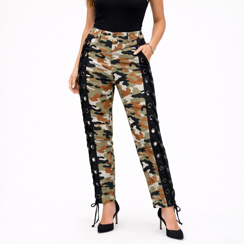 Fashion Nova Camo Lace Up Side Pants Streetwear Small